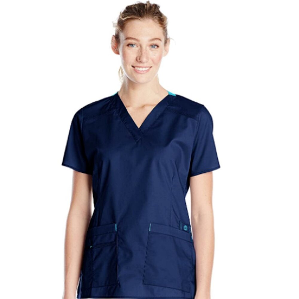 WONDERWINK Wonder Flex Women's XL Navy Blue V-Neck Medical Scrub Top 6108A NWT